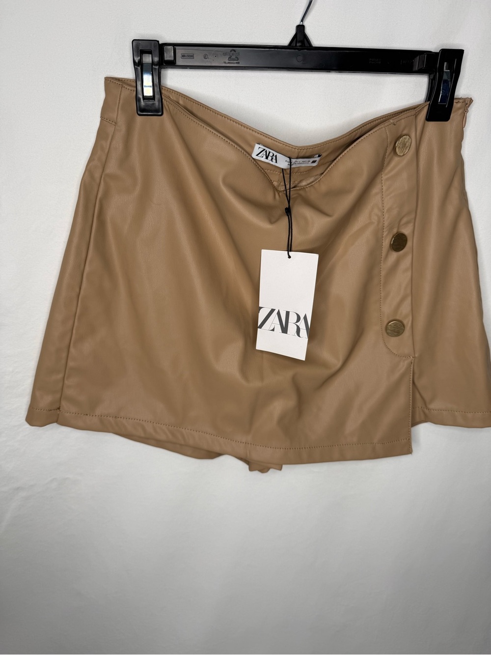Zara Faux Leather Mini Skort in Camel Tan with Gold Buttons